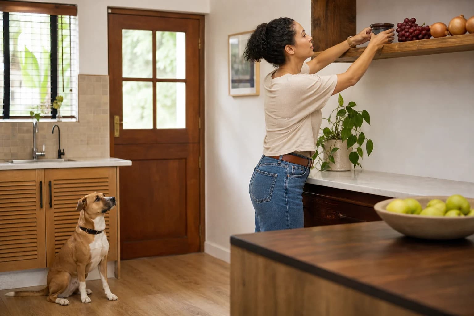 Dog owner keeping risky foods out of reach