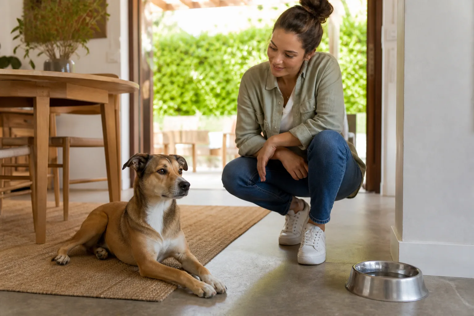 Dog owner monitoring a dog's general condition at home