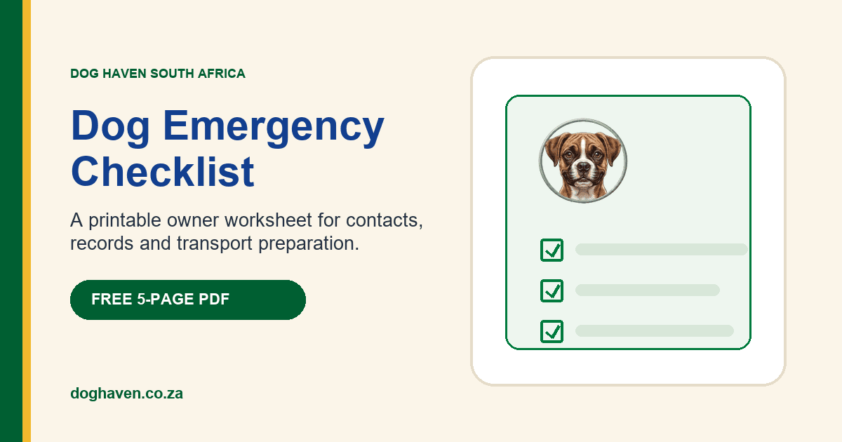 Dog Haven South Africa printable dog emergency checklist