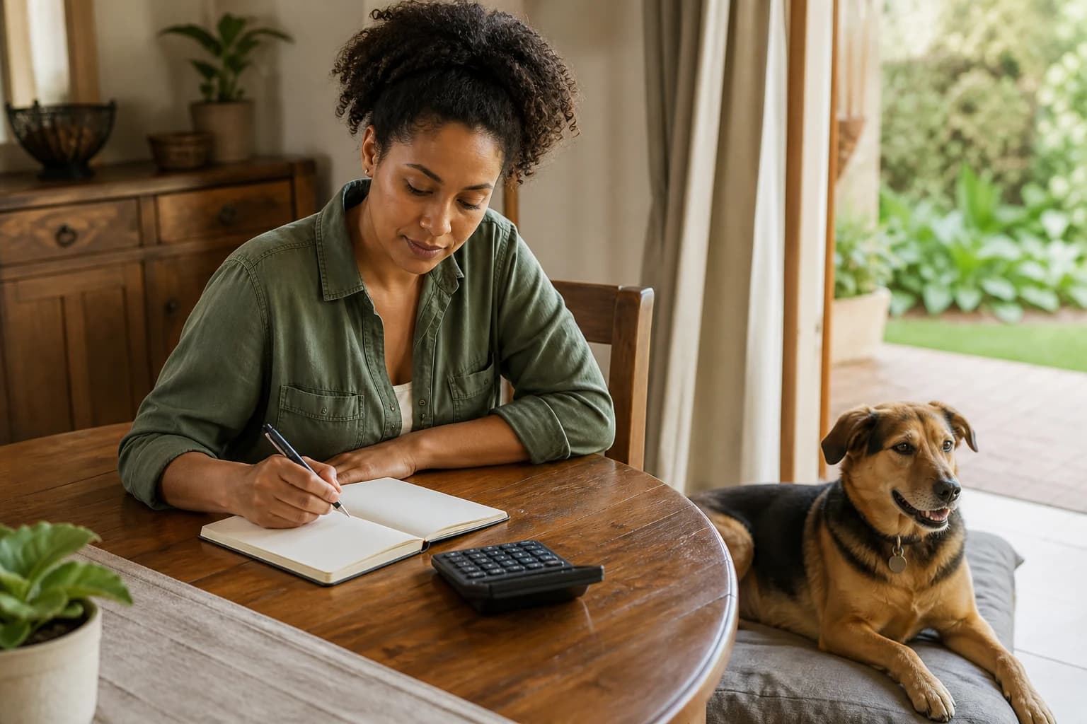 Dog owner planning household costs for responsible dog care